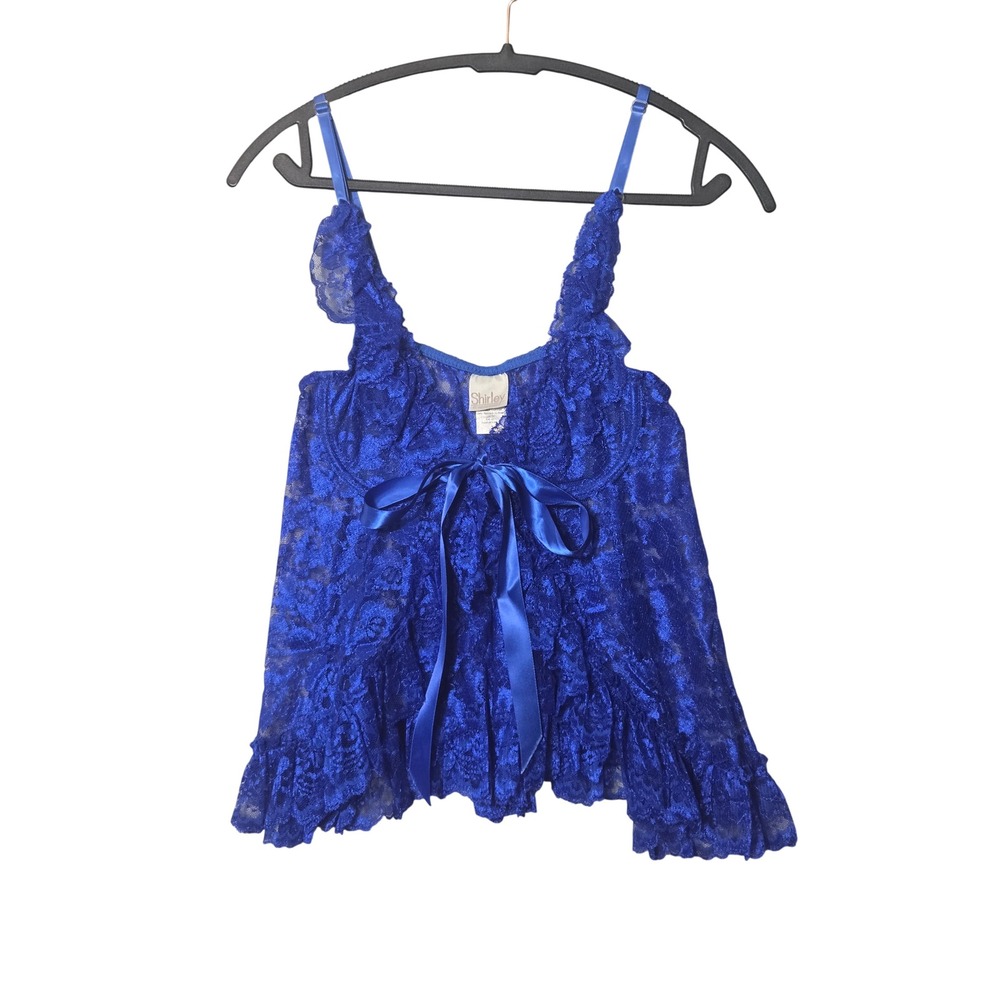Shirley of Hollywood Lace Sheer Babydoll Lingerie Blue M Romantic Feminine Fairy